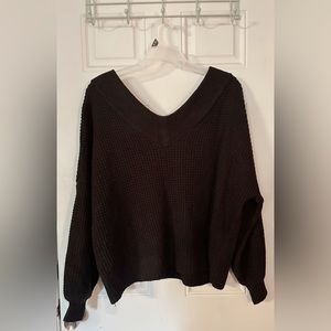Women’s Black V-Neck Waffle Knit Sweater Size 3X Plus Size